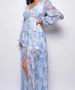 Emprada Janet Blue Floral Print Maxi Dress Dresses 7 Emprada Janet Blue Floral Print Maxi Dress Dresses