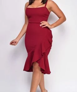 Emprada Dresses Lena Red Square Neck Ruffled Dress 6 Emprada Dresses Lena Red Square Neck Ruffled Dress