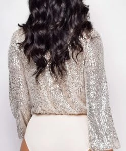 Emprada Tops Harlow Silver Sequin Bodysuit