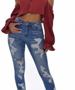 Emprada Jona Brick Red Cold Shoulder Crop Top
