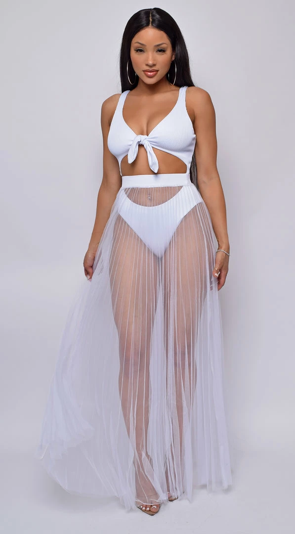 Emprada Palmaria White Pleated Sheer Tulle Maxi Cover-up Skirt Formal Dresses 2 Emprada Palmaria White Pleated Sheer Tulle Maxi Cover-up Skirt Formal Dresses