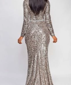 Emprada Lily Brown Leopard Sequin Gown Dresses 5 Emprada Lily Brown Leopard Sequin Gown Dresses