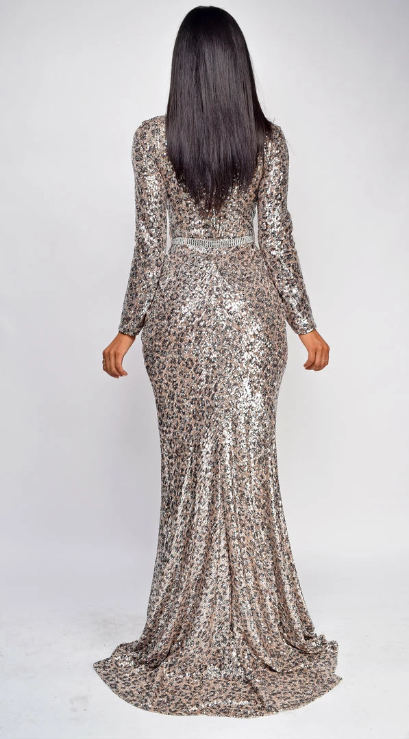Emprada Lily Brown Leopard Sequin Gown Dresses 3 Emprada Lily Brown Leopard Sequin Gown Dresses