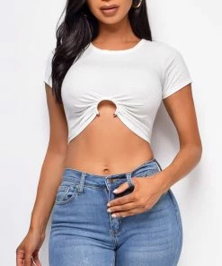 Emprada Friday Fever White Ring Detail Top