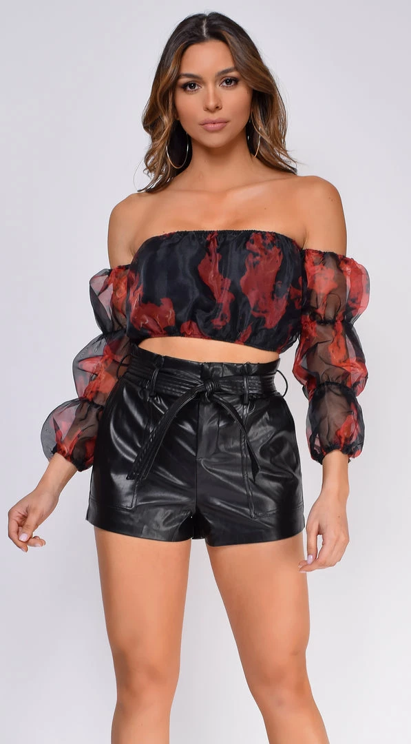 Emprada On Fire Black Organza Off Shoulder Crop Top 2 Emprada On Fire Black Organza Off Shoulder Crop Top