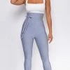 Emprada Hara Blue Grey High Waist Belted Bandage Pants Bottoms