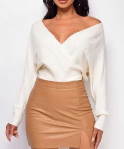 Emprada Tops Ishani Off White Sweater Knit Bodysuit 7 Emprada Tops Ishani Off White Sweater Knit Bodysuit