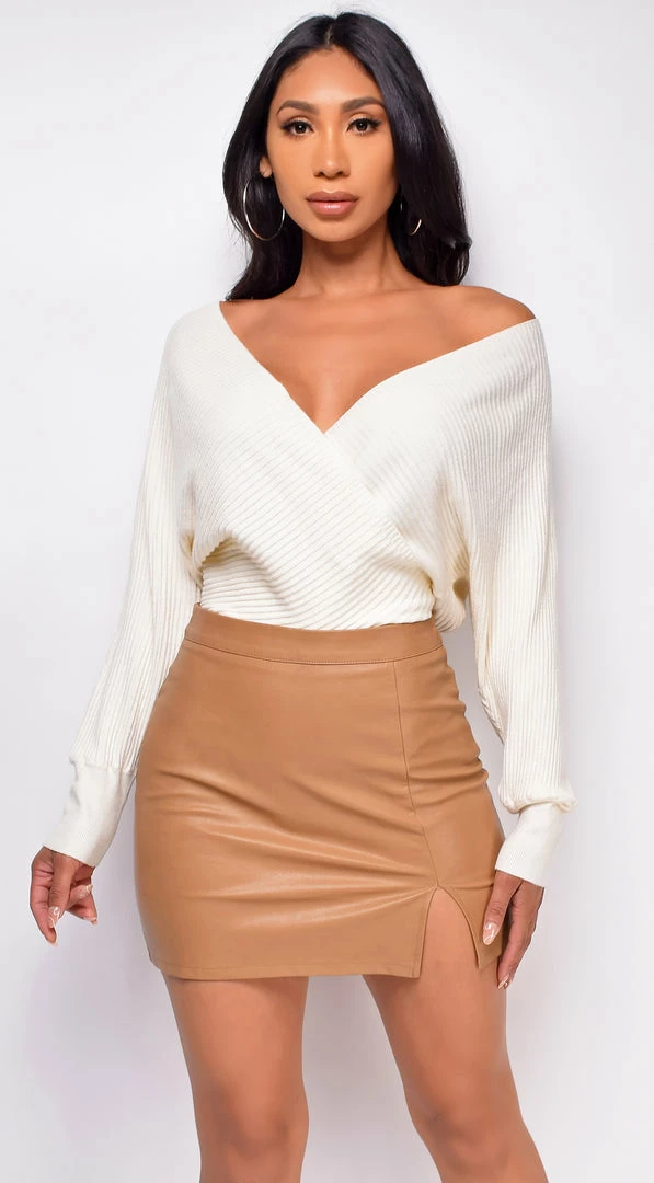 Emprada Tops Ishani Off White Sweater Knit Bodysuit 3 Emprada Tops Ishani Off White Sweater Knit Bodysuit