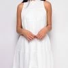 Emprada Misty White Mock Neck Sleeveless Flowy Mini Dress Dresses