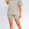 Emprada Oversized Olive Green T-Shirt And Biker Short Two Piece Set