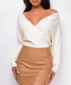 Emprada Tops Ishani Off White Sweater Knit Bodysuit 8 Emprada Tops Ishani Off White Sweater Knit Bodysuit