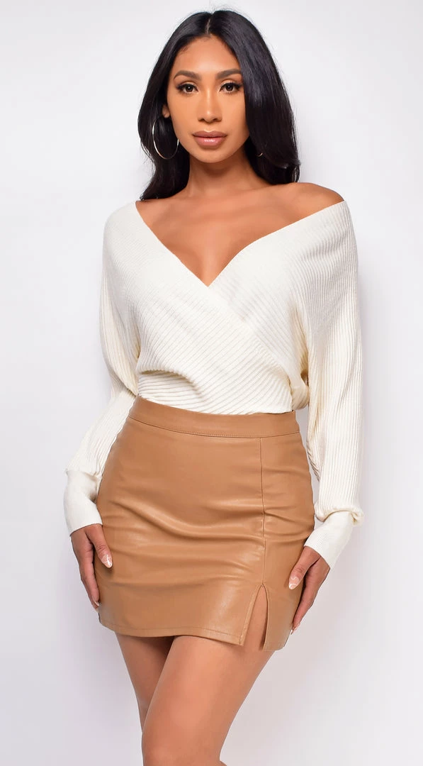 Emprada Tops Ishani Off White Sweater Knit Bodysuit 4 Emprada Tops Ishani Off White Sweater Knit Bodysuit