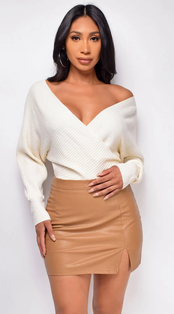 Emprada Tops Ishani Off White Sweater Knit Bodysuit 1 Emprada Tops Ishani Off White Sweater Knit Bodysuit