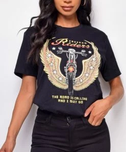 Emprada Freedom Riders Black Boyfriend Graphic Tee Tops