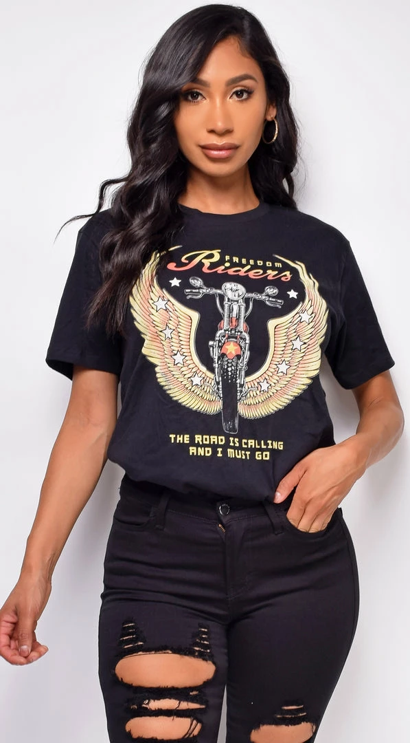 Emprada Freedom Riders Black Boyfriend Graphic Tee Tops 1 Emprada Freedom Riders Black Boyfriend Graphic Tee Tops