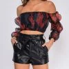 Emprada On Fire Black Organza Off Shoulder Crop Top