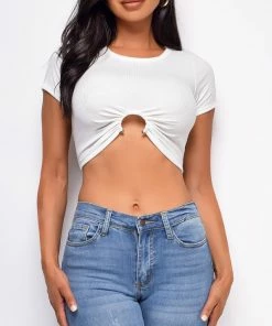 Emprada Friday Fever White Ring Detail Top