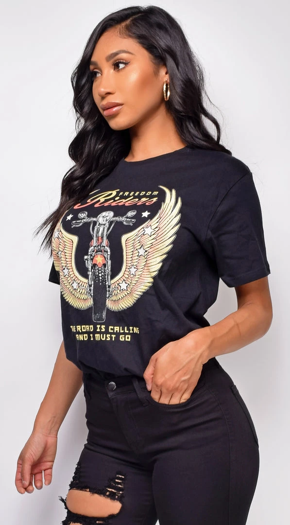 Emprada Freedom Riders Black Boyfriend Graphic Tee Tops 3 Emprada Freedom Riders Black Boyfriend Graphic Tee Tops