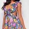 Emprada Anthia Pink Blue Multi Color Floral Print Romper