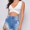 Emprada Tops Tosca White Ribbed Crop Top