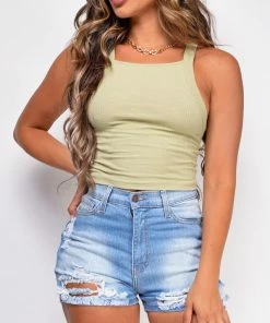 Emprada Pheoby Sage Green Ribbed Racer Back Top