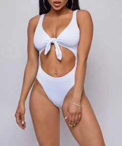 Emprada Pasadena White Knotted Front Rib Monokini