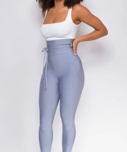 Emprada Hara Blue Grey High Waist Belted Bandage Pants Bottoms