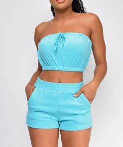 Emprada Arwa Blue Terry Two Piece Tube Set Blue Dresses