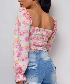 Emprada Benita White Pink Floral Top Tops