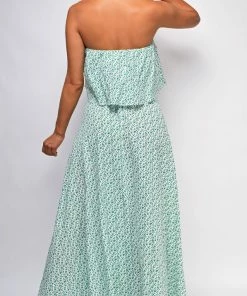 Emprada Dresses Eden Green Floral Tube Sleeveless Side Slit Dress