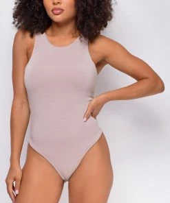 Emprada Seren Taupe Beige Sleeveless Racerback Bodysuit