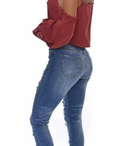 Emprada Jona Brick Red Cold Shoulder Crop Top