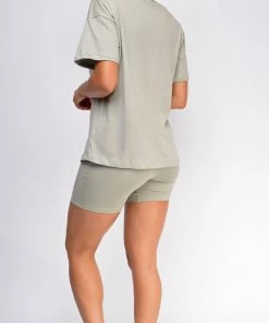 Emprada Oversized Olive Green T-Shirt And Biker Short Two Piece Set