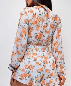 Emprada Leonara Blue Orange Floral Print Romper 5 Emprada Leonara Blue Orange Floral Print Romper