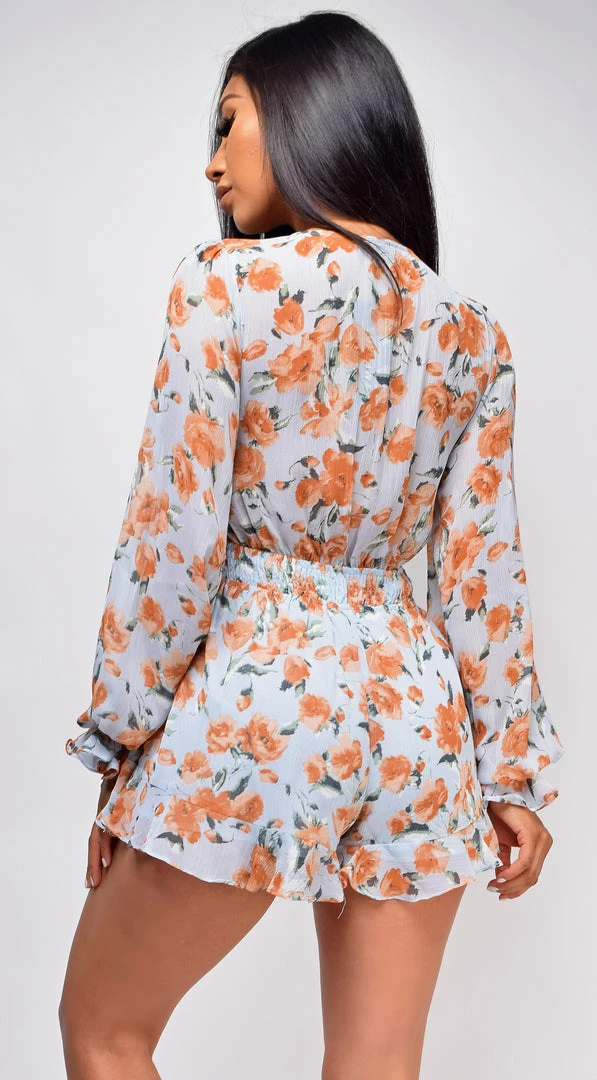 Emprada Leonara Blue Orange Floral Print Romper 3 Emprada Leonara Blue Orange Floral Print Romper