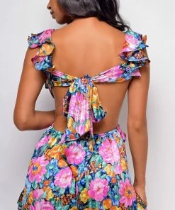 Emprada Anthia Pink Blue Multi Color Floral Print Romper 7 Emprada Anthia Pink Blue Multi Color Floral Print Romper