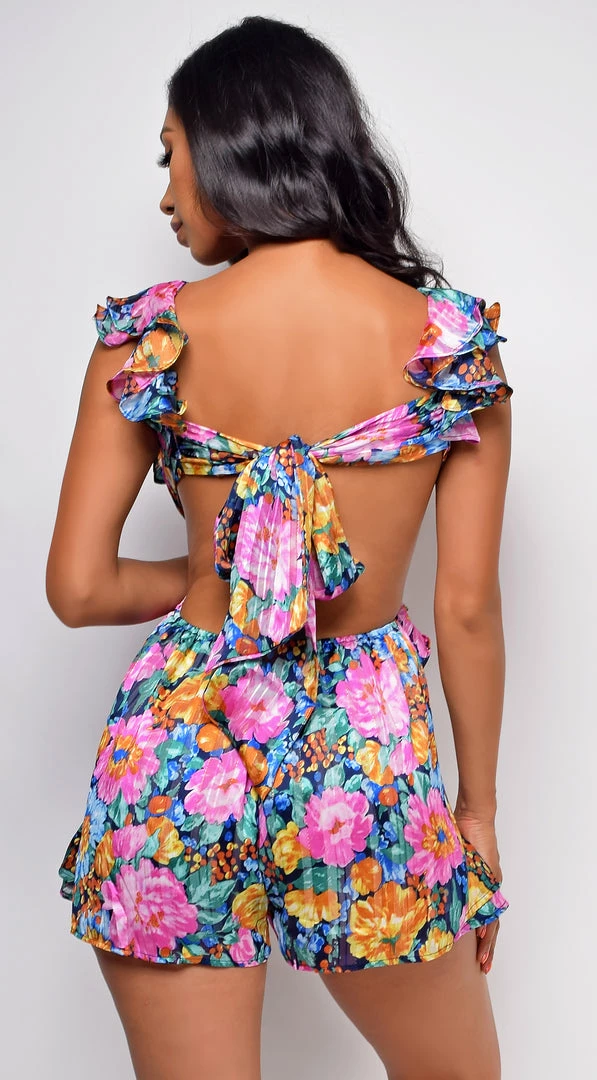 Emprada Anthia Pink Blue Multi Color Floral Print Romper 4 Emprada Anthia Pink Blue Multi Color Floral Print Romper