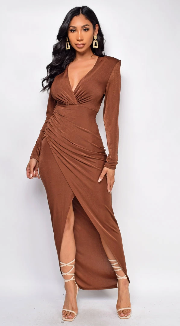 Emprada Xena Brown Wrap Long Sleeve Maxi Dress 1 Emprada Xena Brown Wrap Long Sleeve Maxi Dress
