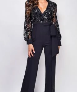 Emprada Eve Black Sequin Jumpsuit
