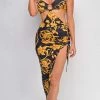 Emprada Quinn Black Gold Venetian Print Dress