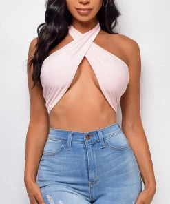 Emprada Ivana Pink Wrap Halter Neck Crop Top