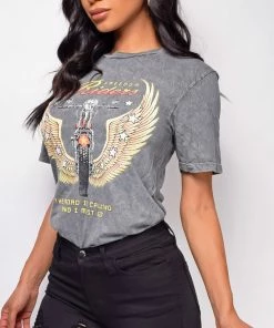 Emprada Tops Freedom Riders Grey Boyfriend Graphic Tee