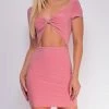 Emprada Cenza Pink Front Knot Open Back Short Sleeves Mini Dress
