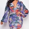 Emprada Halle Purple Multi Color Shimmer Ruched Dress