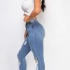 Emprada Zaiden Blue Distressed Slit Hem Jeans Bottoms