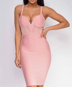 Emprada Casella Pink V Neck Bustier Mesh Bandage Dress Dresses