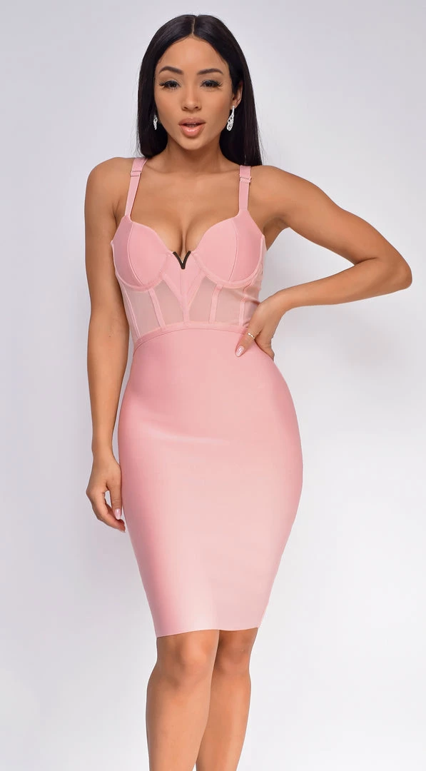 Emprada Casella Pink V Neck Bustier Mesh Bandage Dress Dresses 2 Emprada Casella Pink V Neck Bustier Mesh Bandage Dress Dresses