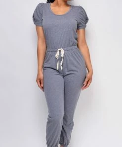 Emprada Loungewear Willa Grey Puff Sleeve Jumpsuit