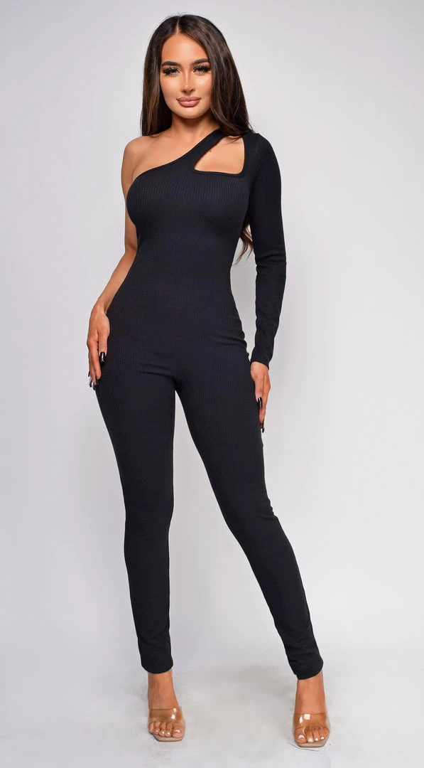 Emprada Want It All Black Ribbed One Shoulder Jumpsuit Jumpsuits & Rompers 1 Emprada Want It All Black Ribbed One Shoulder Jumpsuit Jumpsuits & Rompers
