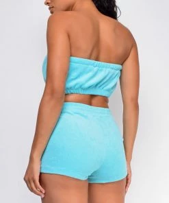 Emprada Arwa Blue Terry Two Piece Tube Set Blue Dresses